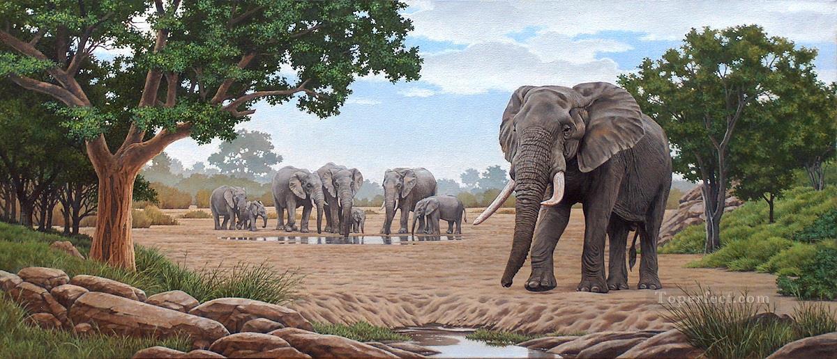 troupeau d’éléphants Peintures à l'huile